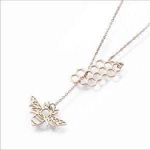 18k gold plated adjustable bee, honey comb pendant necklace